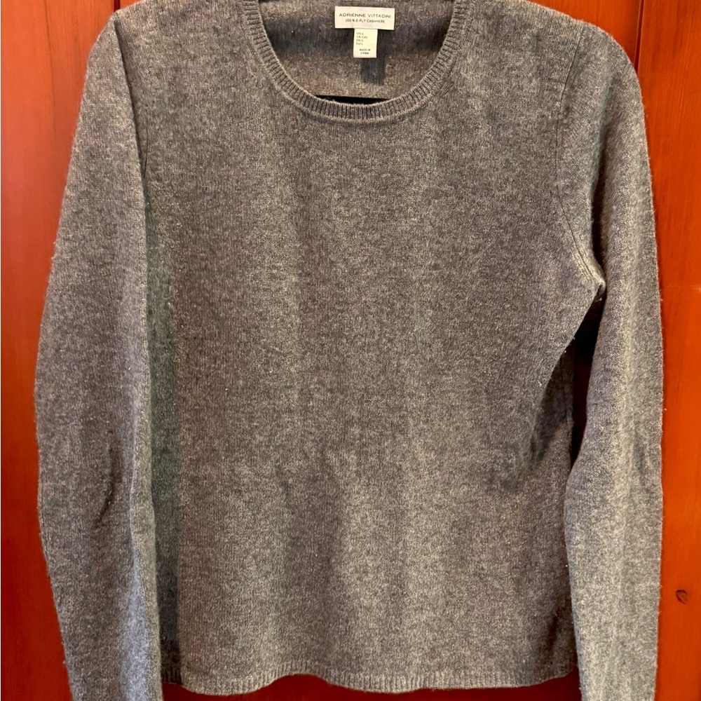 Cashmere Adrienne Vittadini Heather Gray Crew Neck Sweater